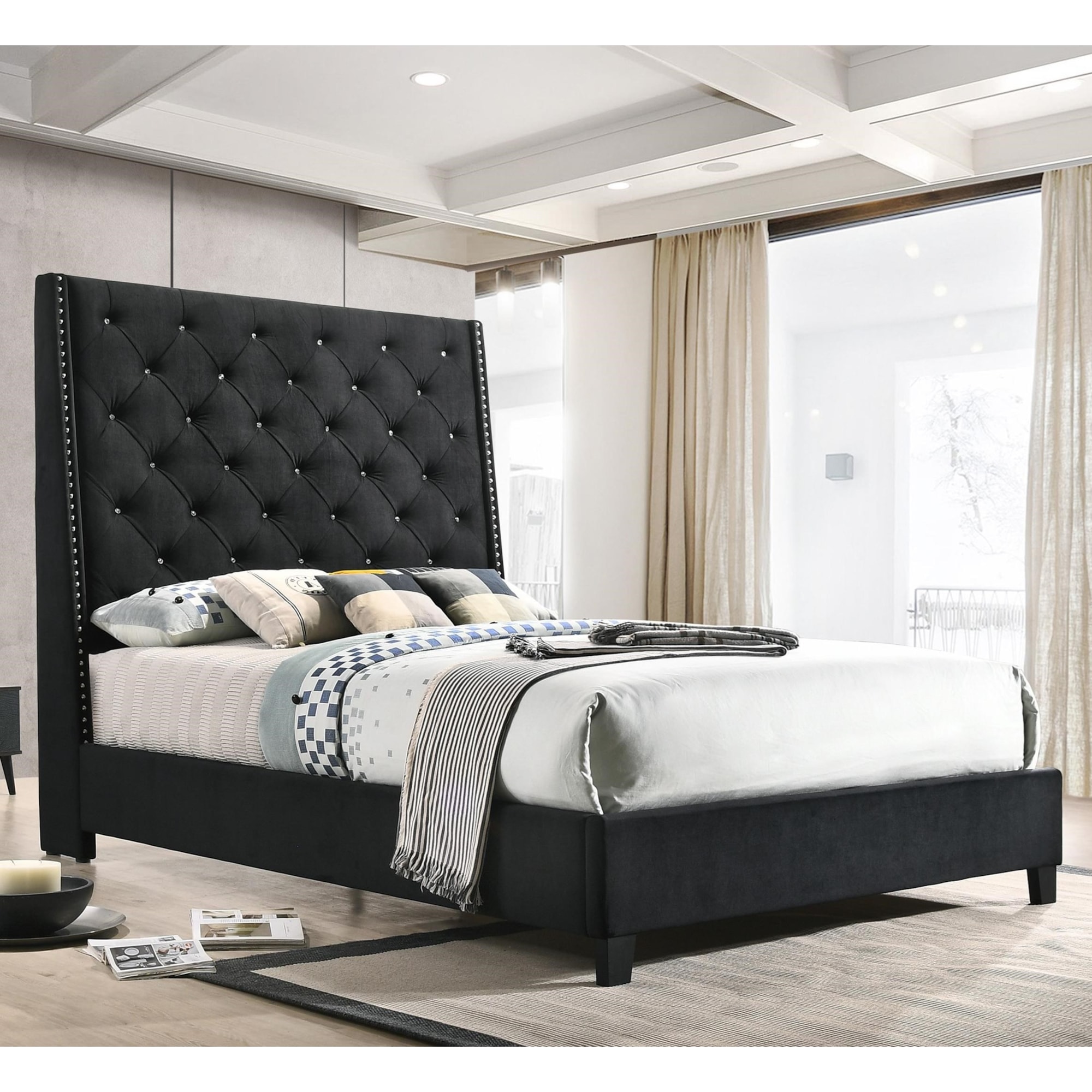 Crown Mark Chantilly 5265BKKHB+5265BKKFRW King Upholstered Bed with